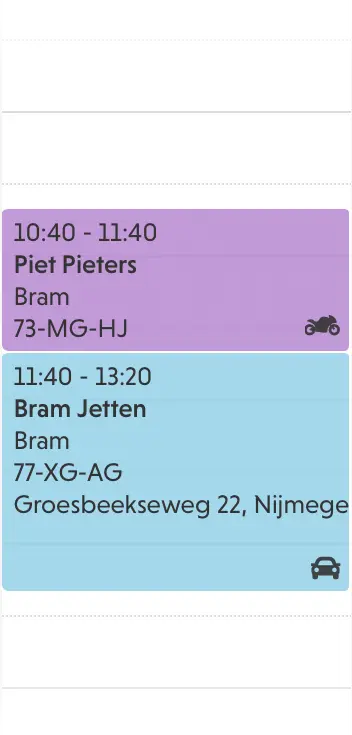 Officieel PlanGo-voorbeeld van afspraken in de planning